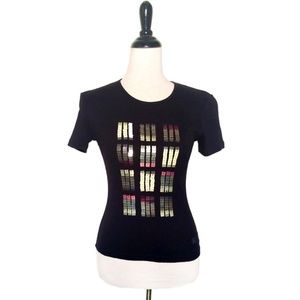 Vintage 90s Kenzo Jungle Sequin Ribbed Black Tee